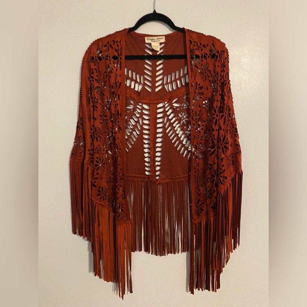 Studio West apparel large fringe shawl festival boho